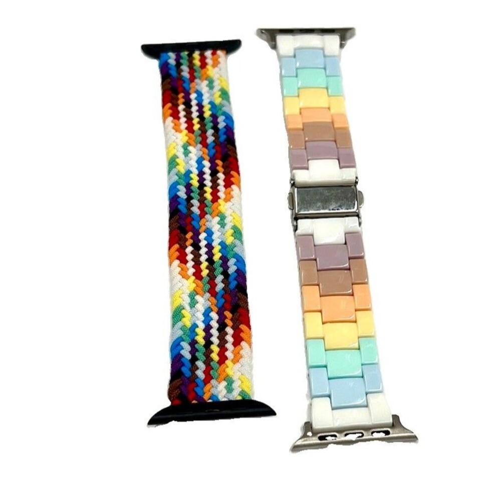 Lot of 2 Smartwatch Bands 42/44/45mm 1 Stretchy & 1 links - Multicolored